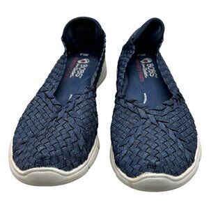 Skechers BOBS Women's w7.5 weaved Navy Memory Foam Slip-On Woven Flats READ